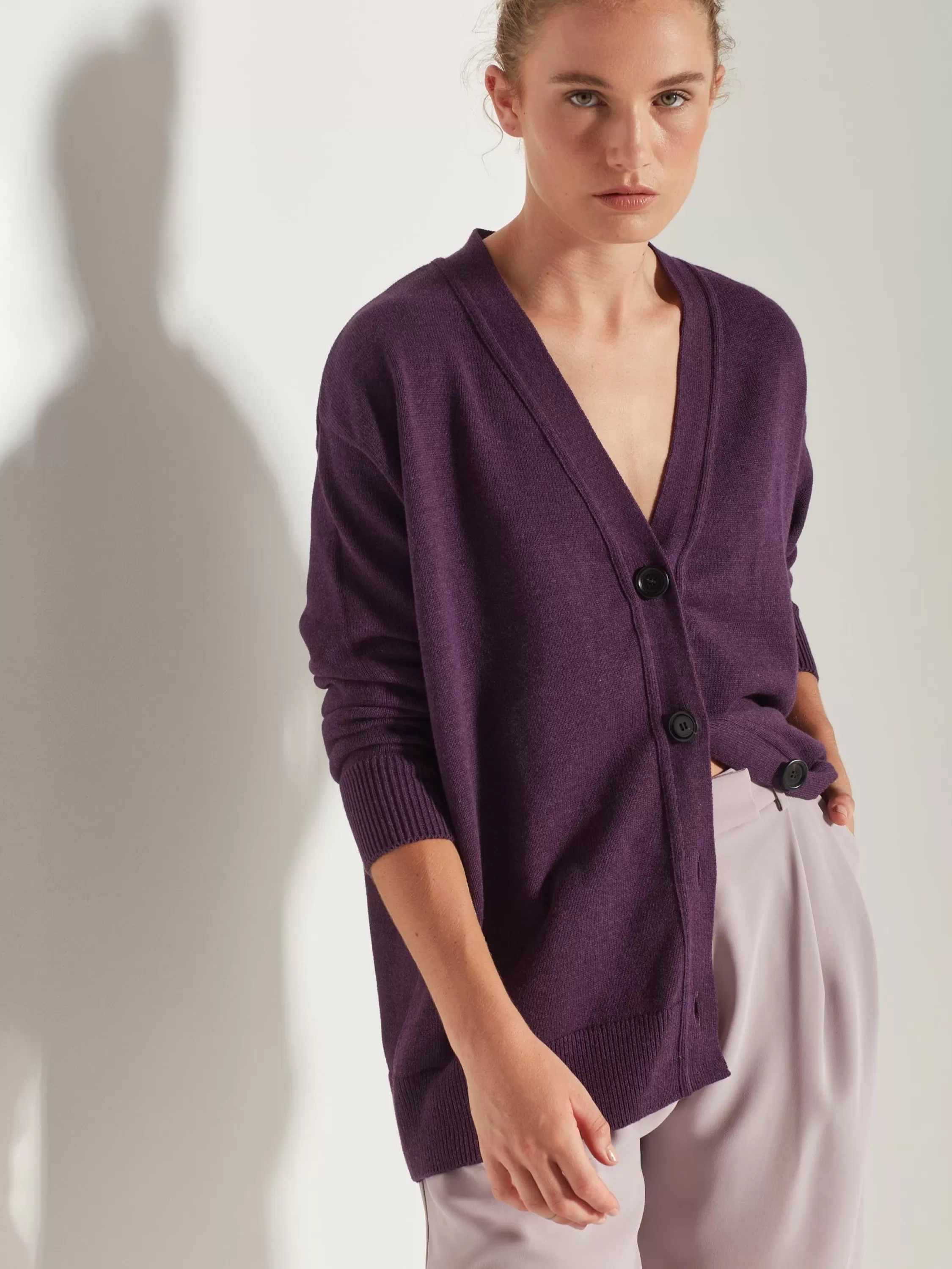 Knitwear>Juliette Hogan Marvin Cardi Cotton Knit Purple Marle