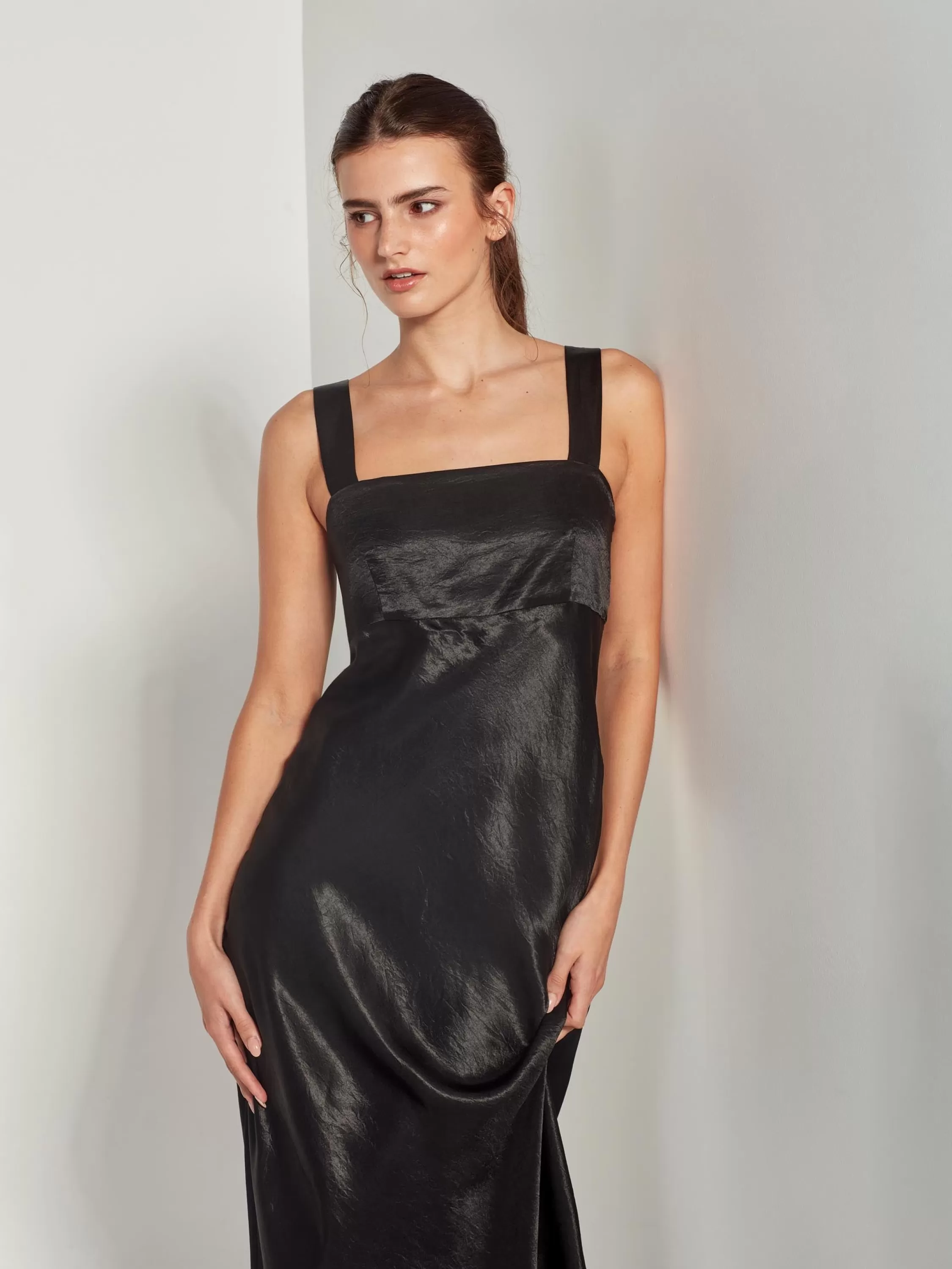 Dresses & Jumpsuits>Juliette Hogan Mei Dress Crushed Satin Black