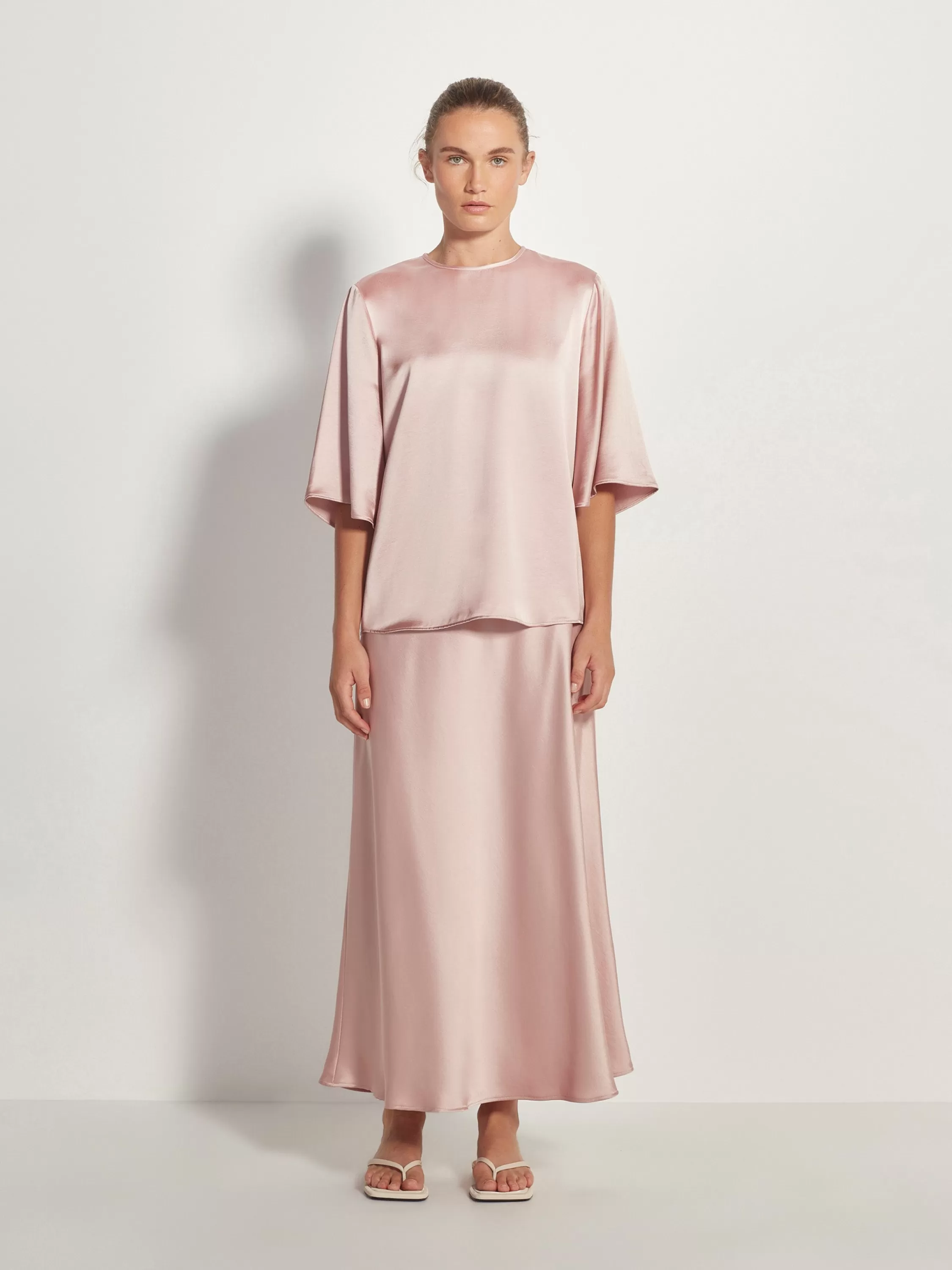 Tops & Tees>Juliette Hogan Merci T Heavy Satin Powder Pink